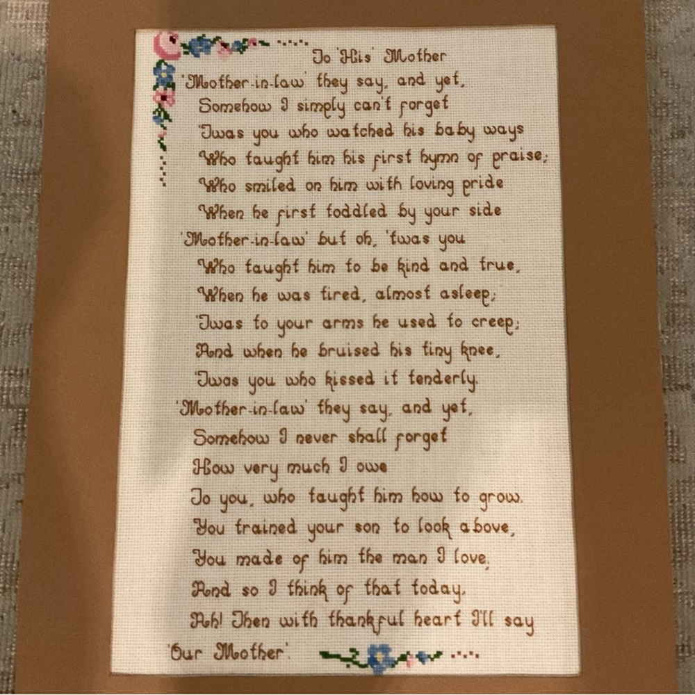 Mother-In-Law Gift                                  Handmade Cross Stitch